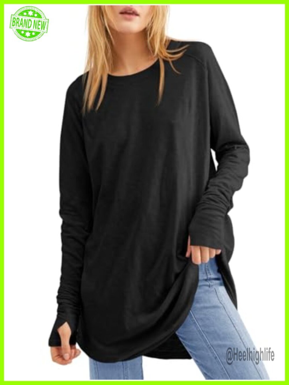 Womens Long Sleeve Tunic Top Thumb Holes Loose Fit T-Shirt Casual